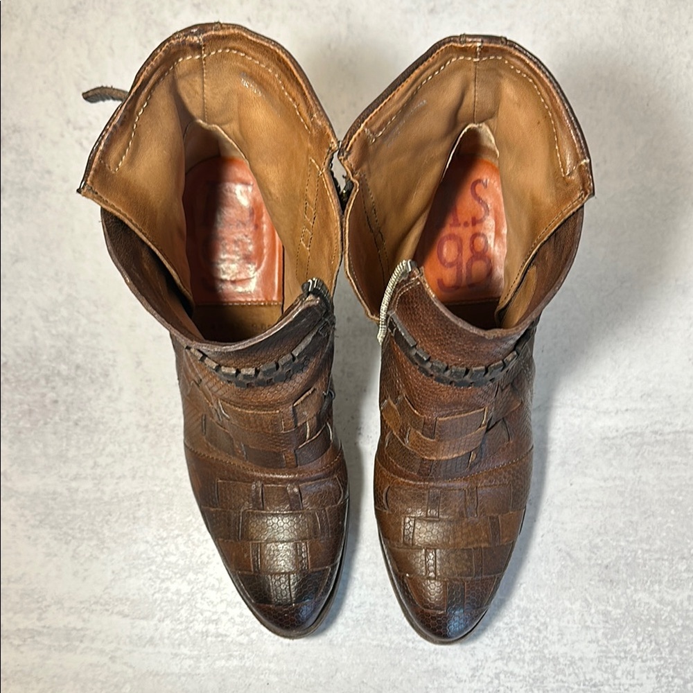 A.S.98 Women’s Brown Woven Leather Ankle Booties - Picture 3 of 5